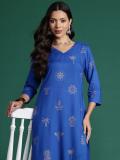 Sangria Women Printed Straight Kurta (Blue)