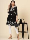 HERE&NOW Women Embroidered Anarkali Kurta (Black)