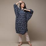 BIBA Women Printed Straight Kurta (Dark Blue, White)