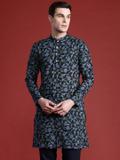 ANOUK Men Floral Print Straight Kurta (Black)