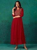 Sangria Women Embroidered Anarkali Kurta (Red)