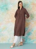 Melange by Lifestyle Women Solid Straight Kurta (Brown)