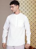 House of Pataudi Men Striped Straight Kurta (White)