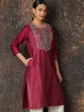 MELANGE Women Embroidered A-line Kurta (Red)