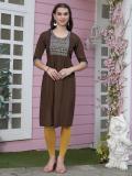 ANOUK Women Embroidered A-line Kurta (Brown)