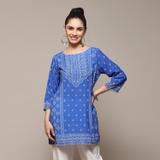 BIBA Women Printed Straight Kurta (Blue)
