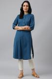 W Women Solid Straight Kurta (Blue)