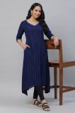 Aurelia Women Striped A-line Kurta (Blue)