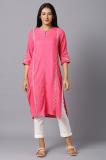 W Women Solid Straight Kurta (Pink)