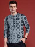 ANOUK Men Geometric Print Straight Kurta (Black, Grey)