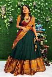 Fabcartz Embellished Semi Stitched Lehenga Choli (Dark Green)