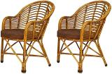 RAINBOW Set of 2 Cane Bait Rattan (Natural) for Lawn,Room ,Indoorchair with Cushion Cane Living Room Chair (Finish Color - Brown, Pre-assembled)