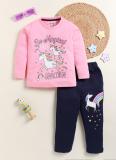 Lazy Shark Girls Printed Pink Night Suit Set