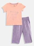 SWEET DREAMS Girls Printed Pink Top & Capri Set