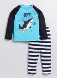 Lazy Shark Boys Printed Blue Night Suit Set