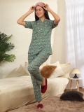 SWEET DREAMS Women Printed Green Top & Pyjama Set