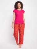 Clovia Women Solid Pink, Red Top & Pyjama Set