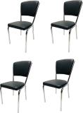 KITHANIA Multipurpose Comfortable Steel Dining/Restaurant/Cafe/Home/Office/Study Chair Leatherette Office Visitor Chair (Black, Set of 4, Pre-assembled)