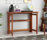 House Of Kuber Solid Sheesham Wood Folding Study Table, Wooden Office Table For Home And Office Solid Wood Study Table (Free Standing, Finish Color - Honey Finish, Pre-assembled)