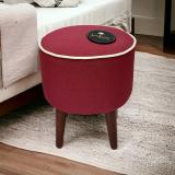 WoodenTwist Fabric Cube Ottoman (Finish Color - Red, Pre Assembled)