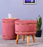 Unique Creation Handicrafts Solid Wood Pouf (Finish Color - Dark Pink, Pre Assembled)