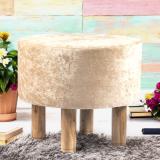 Ikiriya Solid Wood Standard Ottoman (Finish Color - Beige Sparkle Velvet, Pre Assembled)