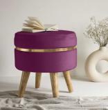 wooden luxury Foam Pouf (Finish Color - parple, Pre Assembled)