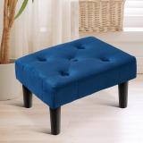 wooden luxury Fabric Pouf (Finish Color - Blue, Pre Assembled)