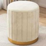 ImperialCrafts Solid Wood Pouf (Finish Color - Cream, Pre Assembled)