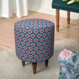 chumbak Solid Wood Pouf (Finish Color - Blue, Pre Assembled)