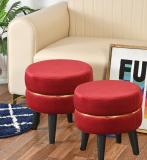 Homebuk Solid Wood Pouf (Finish Color - Red, Pre Assembled)