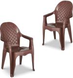 MAHARAJA Dolphin for Home, Office | Comfortable | Arm Rest | Bearing Capacity up to 200Kg Plastic Outdoor Chair (Brown, Set of 2, Pre-assembled)