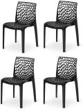 SOMRAJ Designer Web Plastic Living Room Outdoor Chair Plastic Outdoor Chair Plastic Outdoor Chair (black, Set of 4, Pre-assembled)