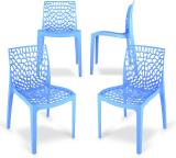 Binani Spider Web Series Modern Stackable Armless chairs for Dining, Outdoor & Home, Plastic Dining Chair (Set of 4, Finish Color - Blue)