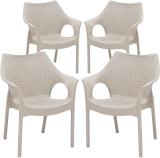 Supreme Cambridge Designer Rattan Finish Fully Comforted 100% Virgin Plastic Outdoor Chair (Dark Beige, Set of 4, Pre-assembled)