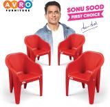 AVRO furniture 9100 MATT AND GLOSS Red Plastic Outdoor Chair (Red, Set of 4, Pre-assembled)