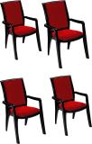 swagath furniture PREMIER Chair For Cafe/Home/Office Plastic Cafeteria Chair (Black Body With Red Cushion, Set of 4, Pre-assembled)