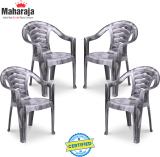 MAHARAJA Sunrise for Home,Office | Comfortable | ArmRest | Bearing Capacity upto 200Kg Plastic Outdoor Chair (Silver, Set of 4, Pre-assembled)