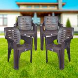 HELLO Superior Quality Plastic Arm Chair for Garden Home Office Outdoor Plastic Cafeteria Chair (Dark Brown, Set of 4, Pre-assembled)