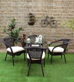 Jiomee Furniture Outdoor-Indoor Rattan Wicker 4-Seater Patio Dining Set with Glass Top Table Metal 4 Seater Dining Set (Finish Color -Brown Wicker with Beige Cushion, Pre-assembled)