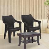 homezy Plastic Table & Chair Set (Finish Color - Brown, Pre-assembled)