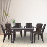 homezy Plastic 6 Seater Dining Set (Finish Color -Brown, Pre-assembled)