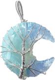 9dzine Opalite Half Moon Wire Wrapped Pendant with Chain for Men & Women Crystal Pendant