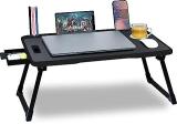 MAKD MULTIPURPOSE FOLDABLE WITH CUP HOLDER , STUDY & LAPTOP TABLE Wood Portable Laptop Table (Finish Color - BLACK LINE, Pre Assembled)