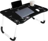 HASMUN Multipurpose Foldable with Cup Holder, Study , Bed Wood Portable Laptop Table (Finish Color - BLACK, Pre Assembled)