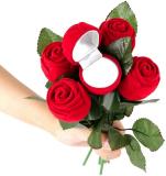 QIBA Velvet Red Rose Ring Box For Women And Girls Red Rose Artificial Flower (30 cm, Pack of 1, Single Flower)