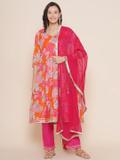 Bhama COUTURE Floral Print Anarkali Kurta, Bottom & Dupatta Set