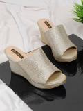 flat n heels Women Wedges (Gold , 6)