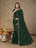 INDIAN WOMEN Embellished Bollywood Chiffon Saree (Green)