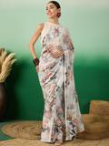 Sangria Printed Daily Wear Satin Saree (White)